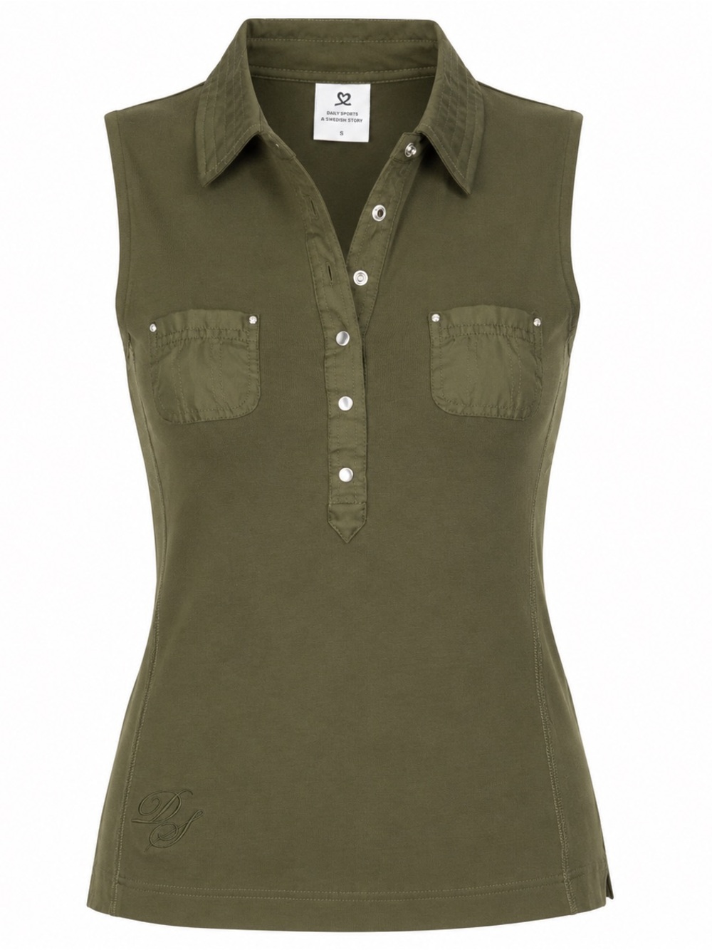 DAILY SPORTS Women's Olive Green Sleeveless Golf Polo Shirt w/ Pockets - Small